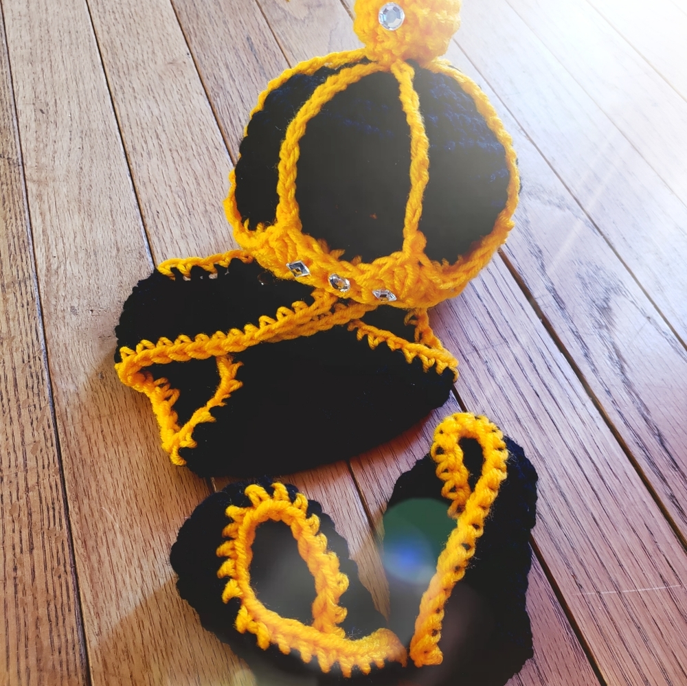 Crochet Black and Gold Baby Prince Set